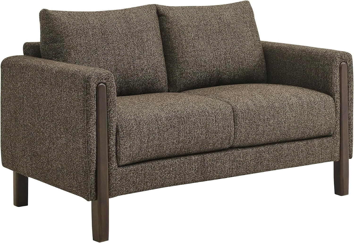 Modway Hawken 54 Inch Boucle Loveseat in Antique Espresso with Wood Legs – Mid-Century Modern Small Space 2-Seater Sofa for Living Room, Bedroom, or Office Lounge