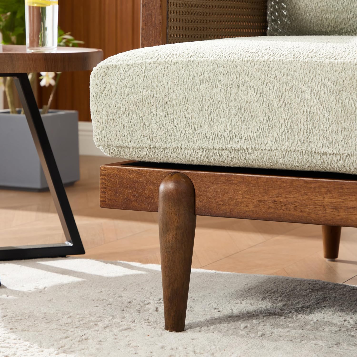 Christopher Knight Home Emir Modern 3 Seater Sofa Couch, Wooden Home Sofa Living Room, Spacious Seating for Bedroom, Home Office, Comfy Cloud Couch, Walnut + Light Green