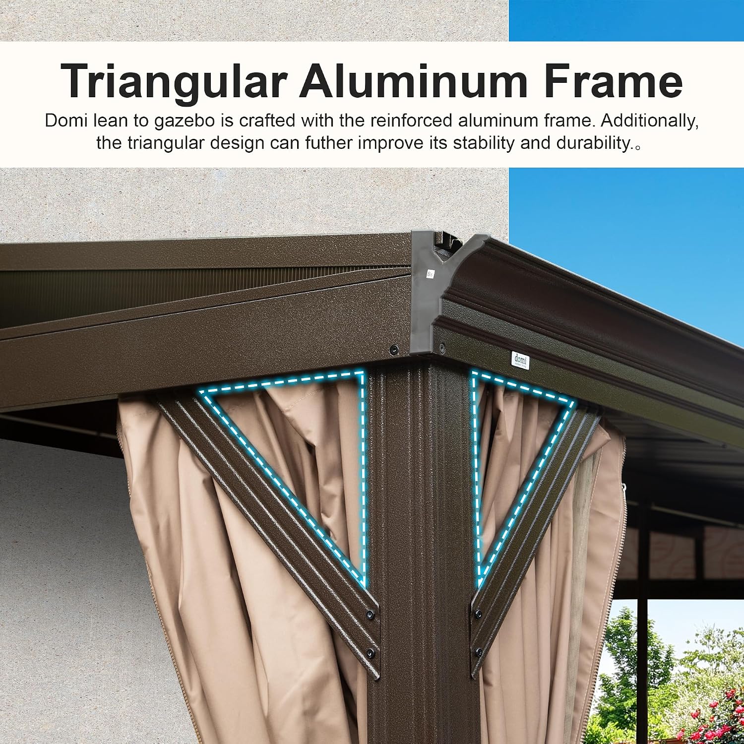 Domi 8x12FT Lean to Gazebo, Aluminum Wall Mounted Gazebo with Sloping Galvanized Steel Roof, Curtains and Netting, Outdoor Hardtop Shelter for Patio, Deck, Garden, Backyard