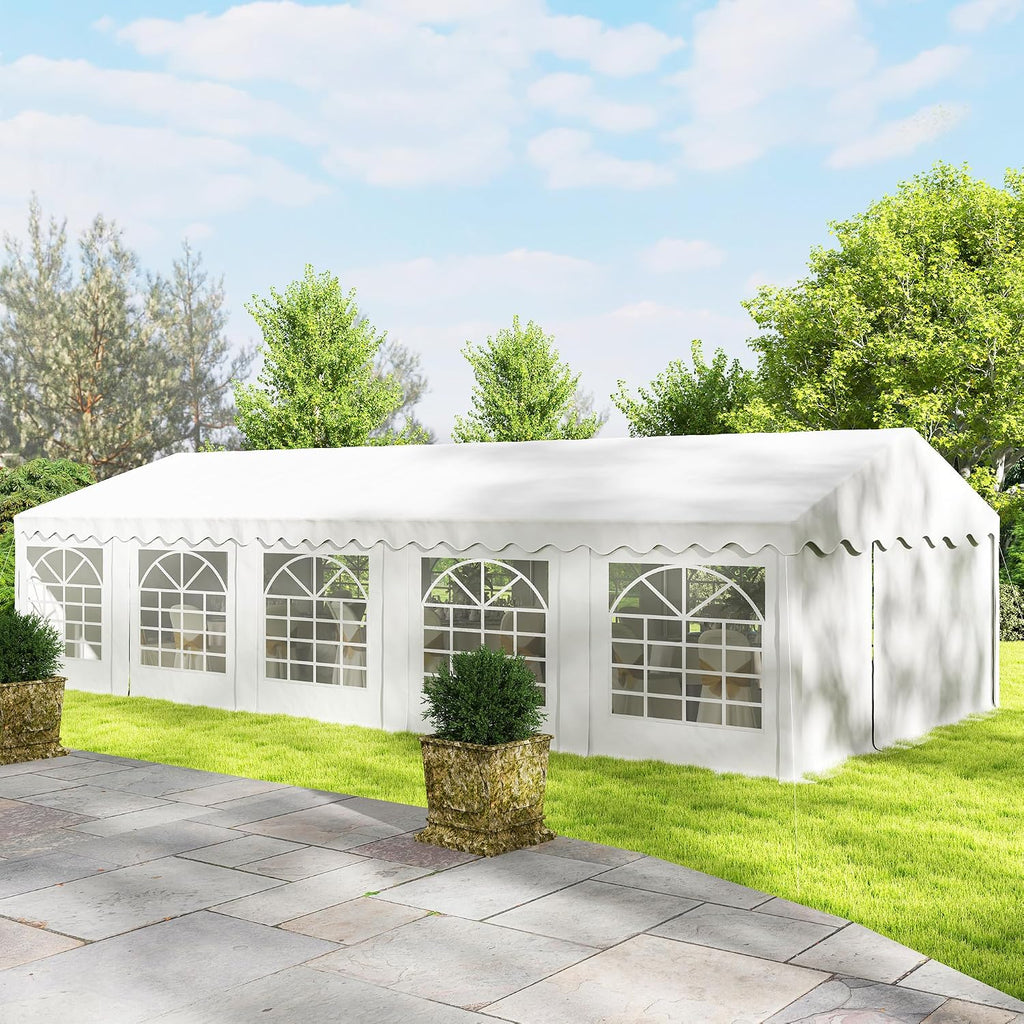 Outsunny 16.5' x 33' Party Tent, Heavy Duty Large Outdoor Canopy Tent Shelter with Removable Sidewalls, 10 Windows and 2 Doors, for Parties, Wedding, Events, BBQ Grill, White