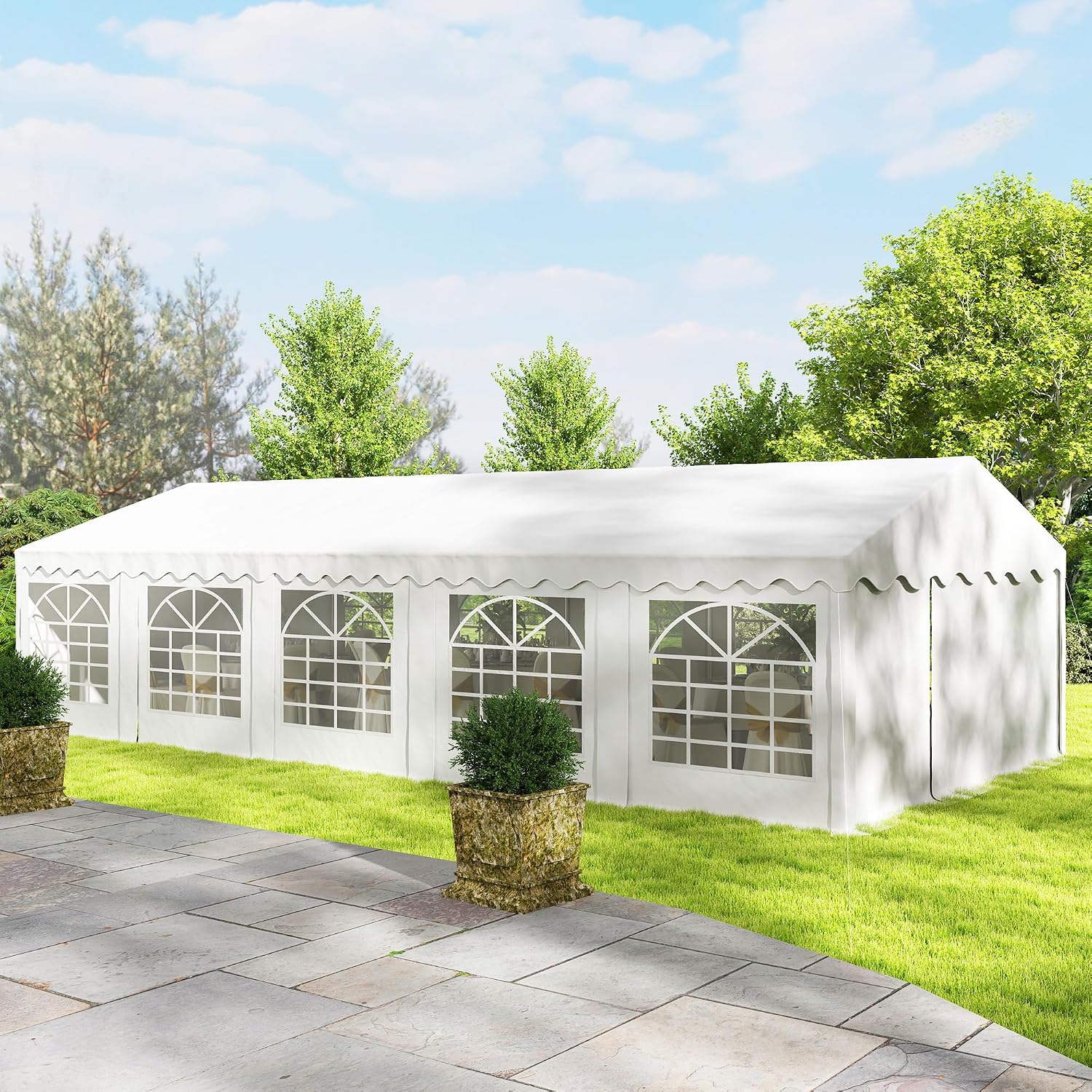Outsunny 16.5' x 33' Party Tent, Heavy Duty Large Outdoor Canopy Tent Shelter with Removable Sidewalls, 10 Windows and 2 Doors, for Parties, Wedding, Events, BBQ Grill, White