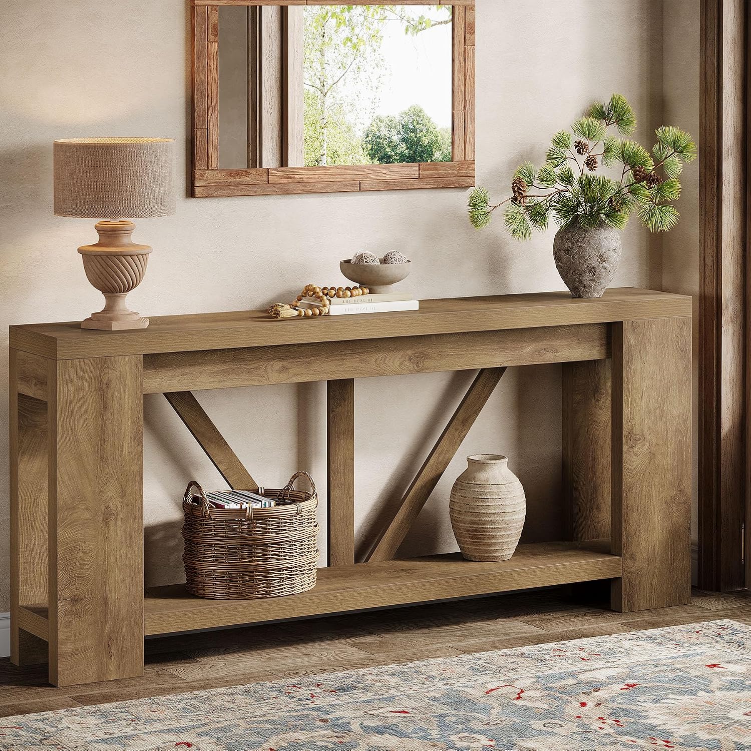 Tribesigns 70.9' Extra Long Entryway Table, Farmhouse Wood Console Tables with Storage Shelf, Modern Rustic Sofa Foyer Tables for Entryway, Behind Couch, Living Room, Entrance, Brown