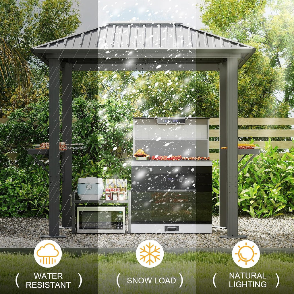 8' x 5' Single Roof BBQ Gazebo with Metal Roof – Sturdy Steel Frame, Outdoor Pavilion for Grilling and Outdoor Activities