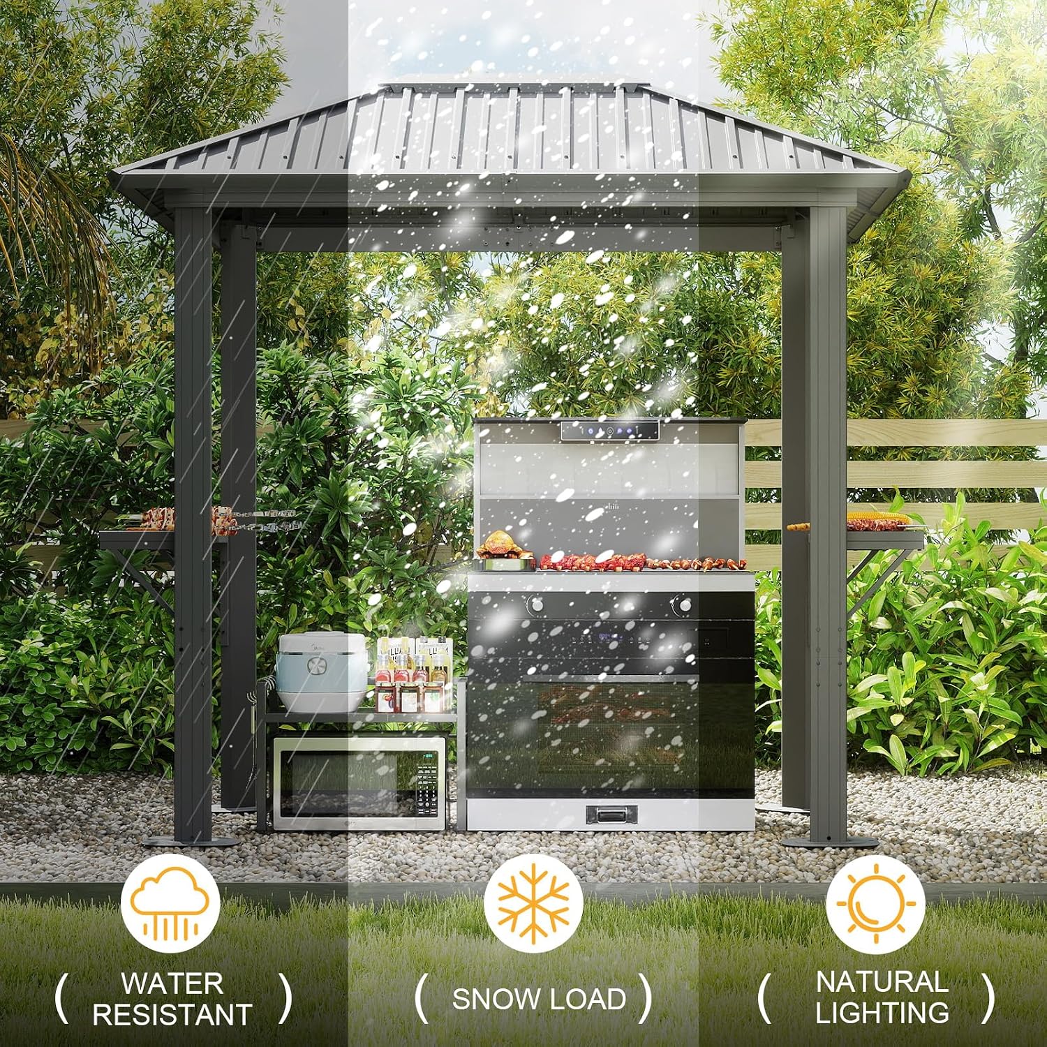8' x 5' Single Roof BBQ Gazebo with Metal Roof – Sturdy Steel Frame, Outdoor Pavilion for Grilling and Outdoor Activities