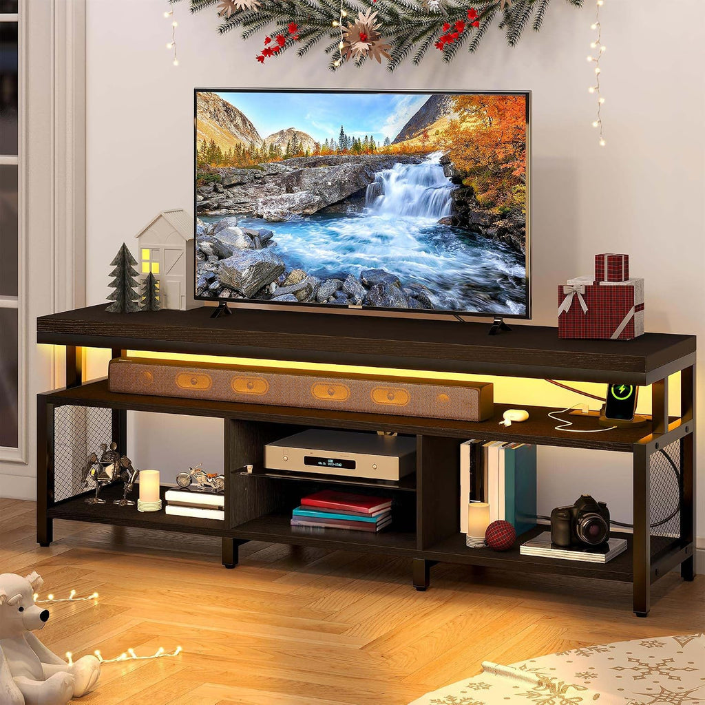 YITAHOME TV Stands for Living Room, TV Stand for 70/65 inch TV, Entertainment Center with Storage, LED TV Stand with Power Outlets, Industrial TV Console Cabinet, Black