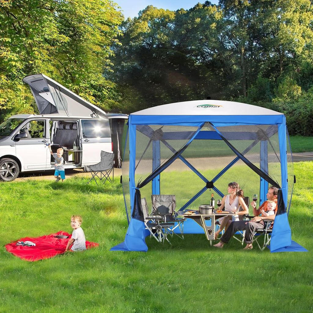 COBIZI 6x6 Pop up Gazebo Tent on Clearance, Ez up Waterproof Screen Tent Screen House with 3 sidewalls,Portable Outdoor Canopy with Carry Bag & Ground Stakes for Camping,Garden and Picnics, Blue