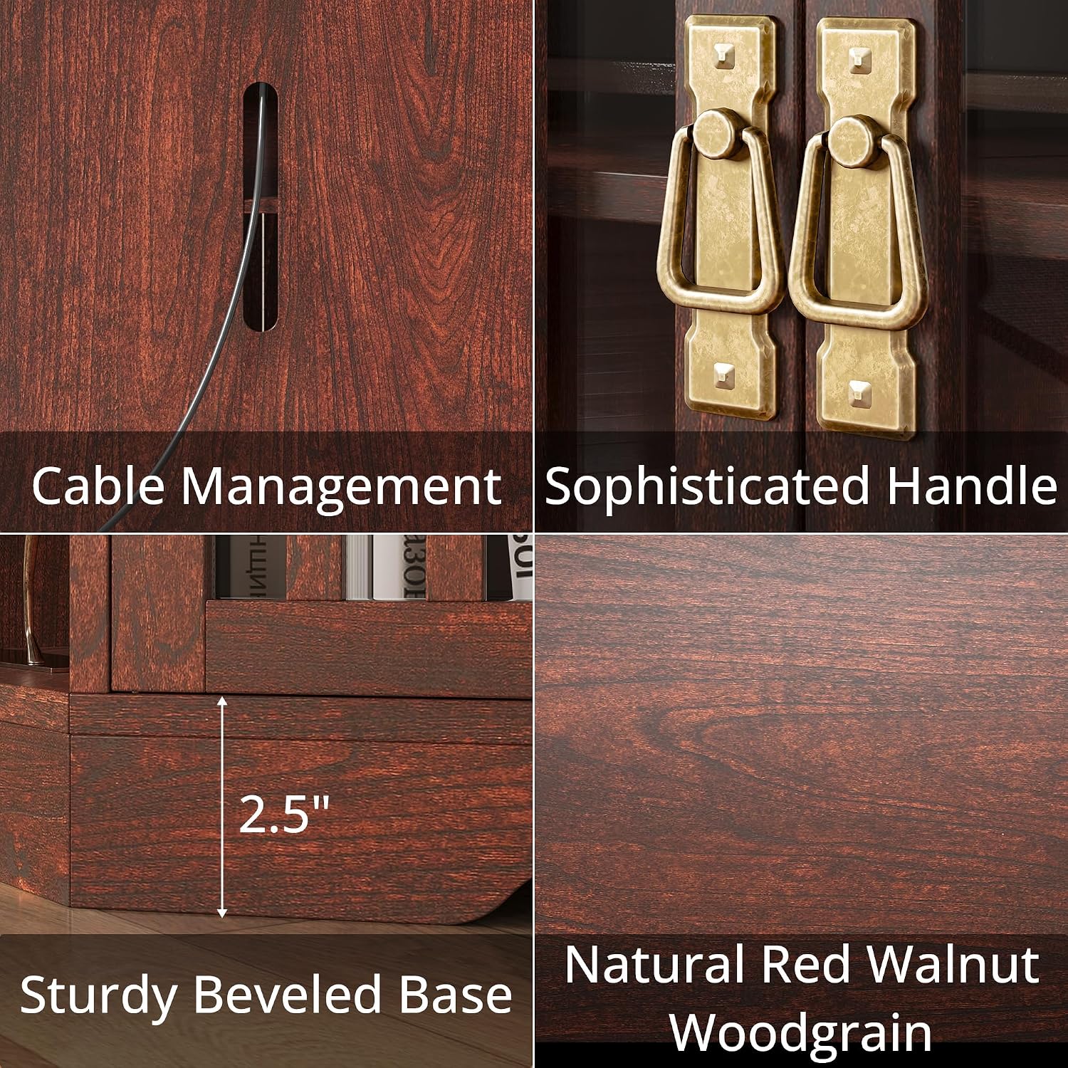 IRONCK Corner TV Stand for TVs up to 60 Inch with Power Outlet, Corner Entertainment Center with Storage Cabinet and Glass Doors, Mid Century Modern TV Stand for Living Room, Bedroom, Red Walnut