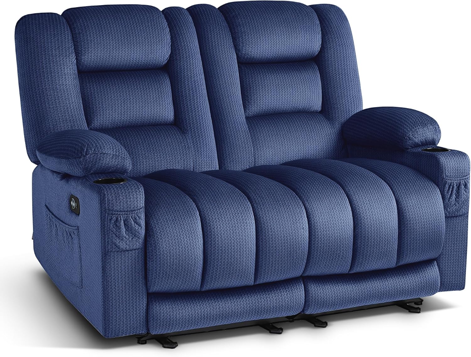 MCombo 55.9' Zero Gravity Power Loveseat Recliner with Heat and Vibration Massage, Reclining Loveseat Sofa with USB Ports, Cup Holders for Living Room, Fabric PR648SET (Navy Blue)