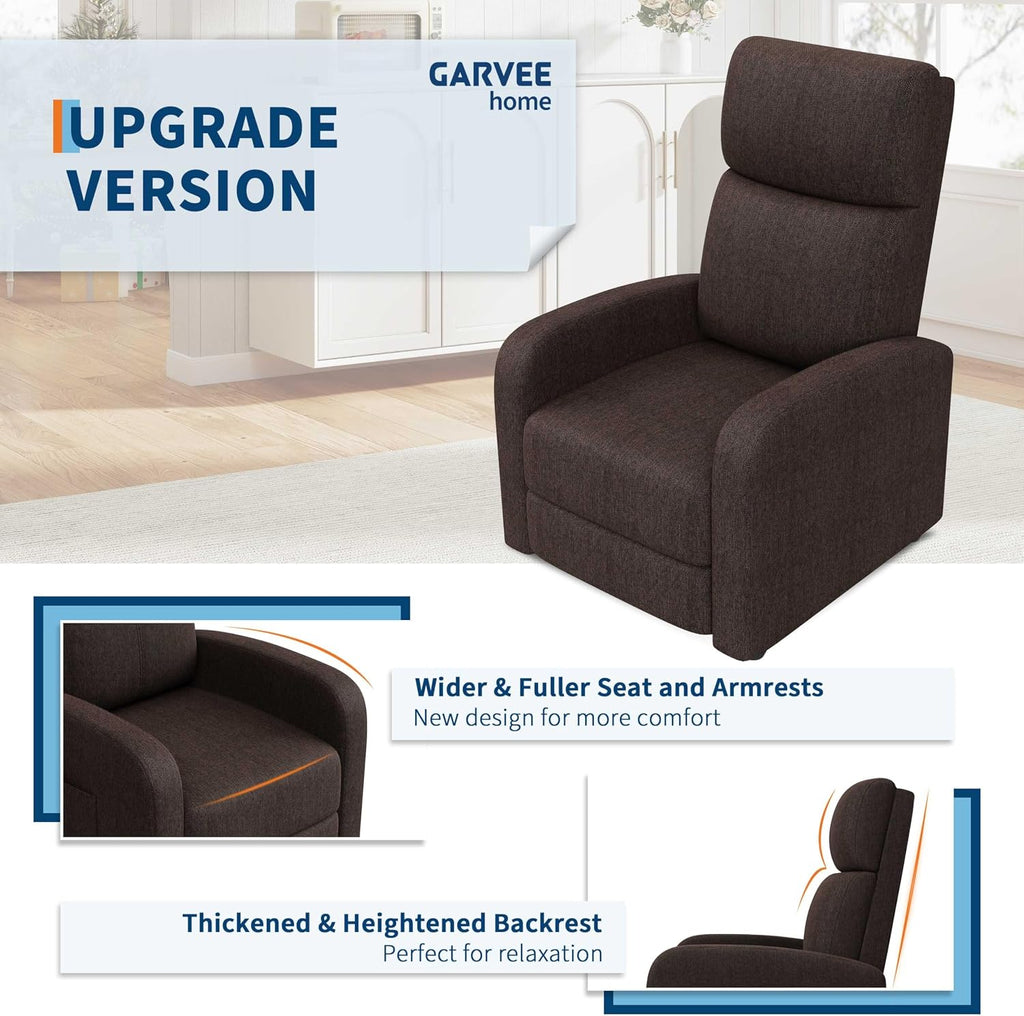 Garvee Recliner Chair for Adults, Lazy Reclining Chair Ergonomic Adjustable Single Sofa Enhanced with Side Pocket, Tall Back, Wide Arms & Padded Seat, Home Theater Seating for Living Room