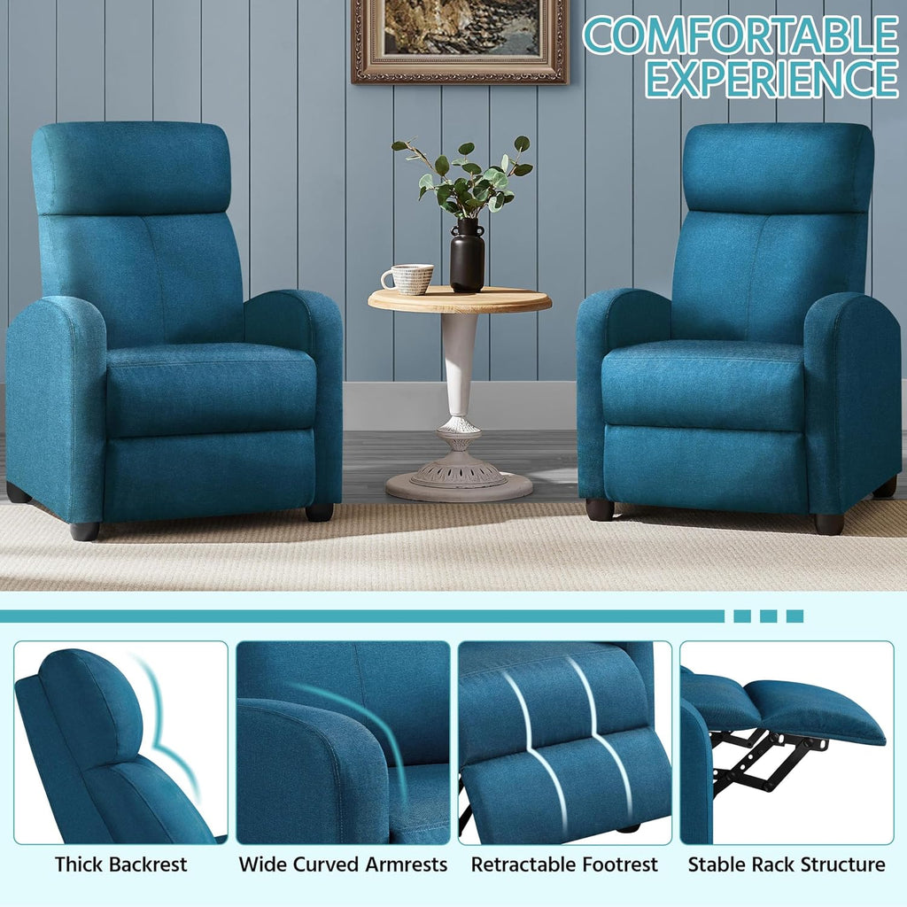 Yaheetech 2-Seat Fabric Pushback Recliner Chair with Thick Seat Cushion and Backrest Reclining Chair for Living Room Home Theater Blue