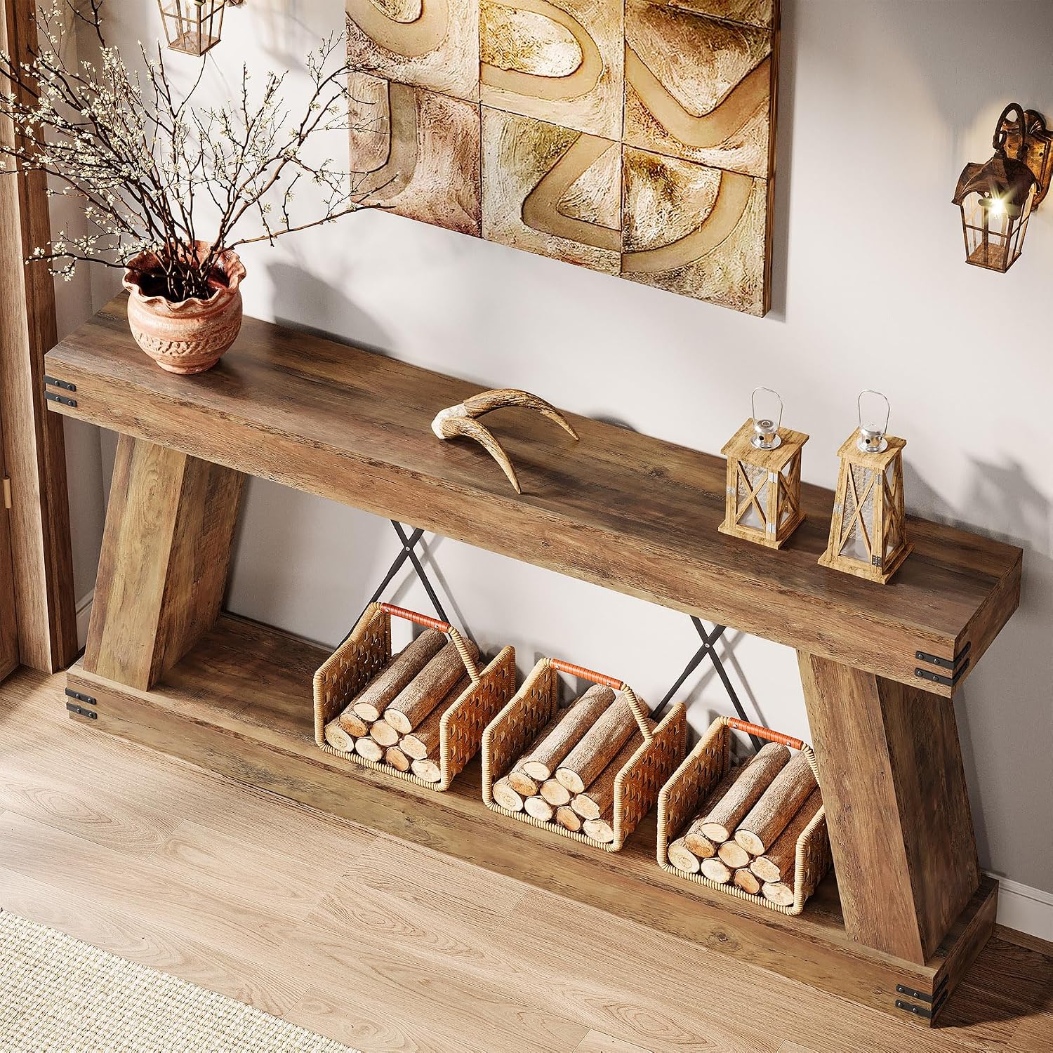 Tribesigns 70.9' Farmhouse Console Table, Long Sofa Table Behind Couch with Storage, Narrow Wooden Console Station, Industrial Rustic Entryway Furniture for Hallway, Entry, Living Room, Brown