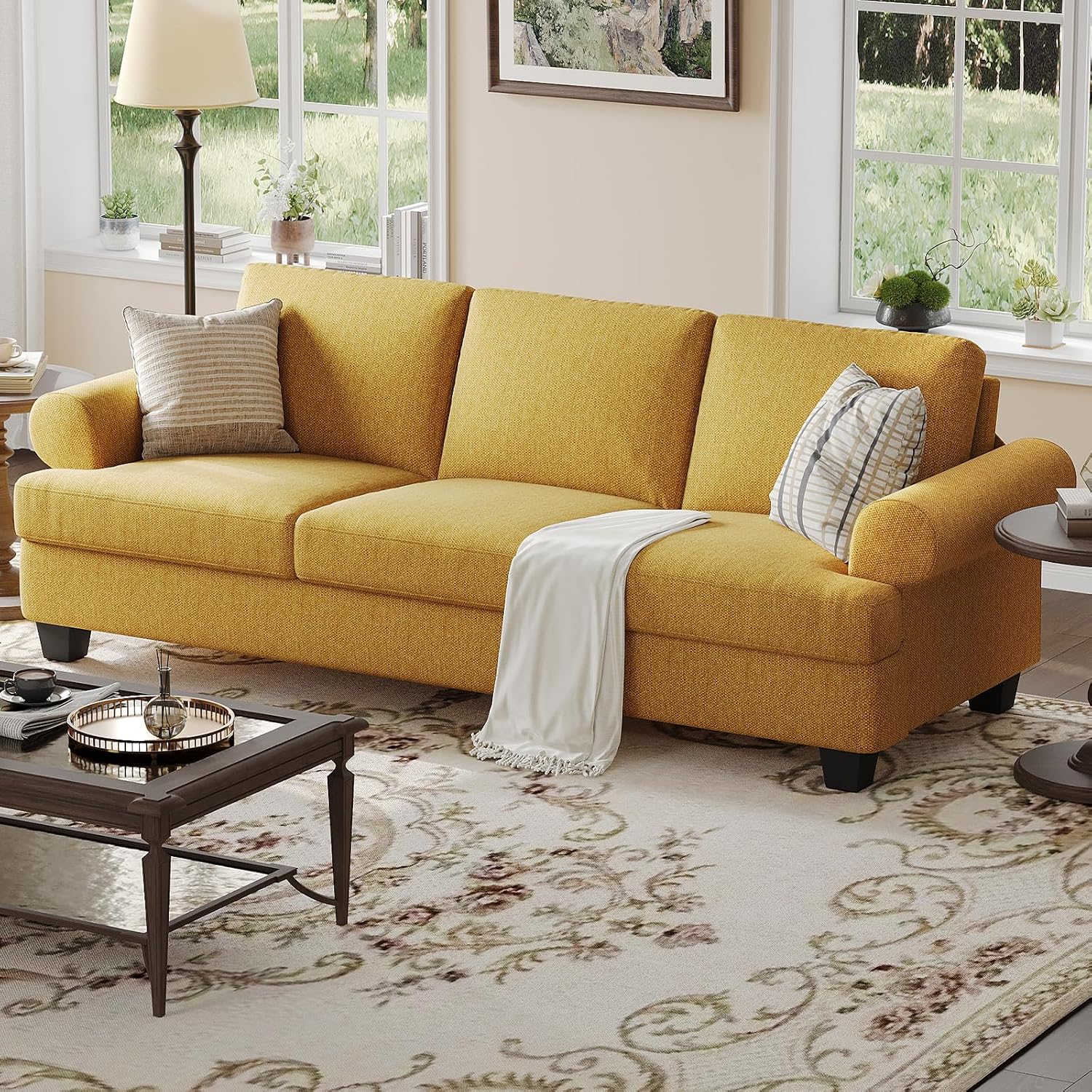 COPIAE 91 Inch Lawson Sofa with Extra Deep Seats Oversize, Mid-Century 3-Seat Sofa Couch, for Living Room, Apartment, Lounge, Yellow
