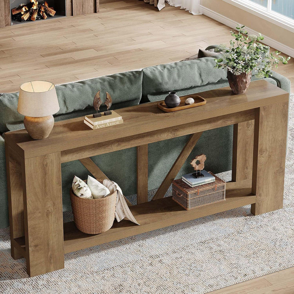 Tribesigns 70.9' Extra Long Entryway Table, Farmhouse Wood Console Tables with Storage Shelf, Modern Rustic Sofa Foyer Tables for Entryway, Behind Couch, Living Room, Entrance, Brown