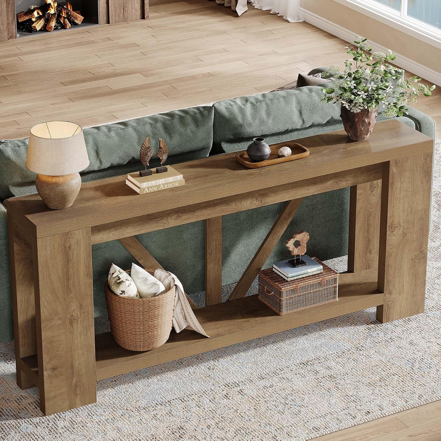 Tribesigns 70.9' Extra Long Entryway Table, Farmhouse Wood Console Tables with Storage Shelf, Modern Rustic Sofa Foyer Tables for Entryway, Behind Couch, Living Room, Entrance, Brown