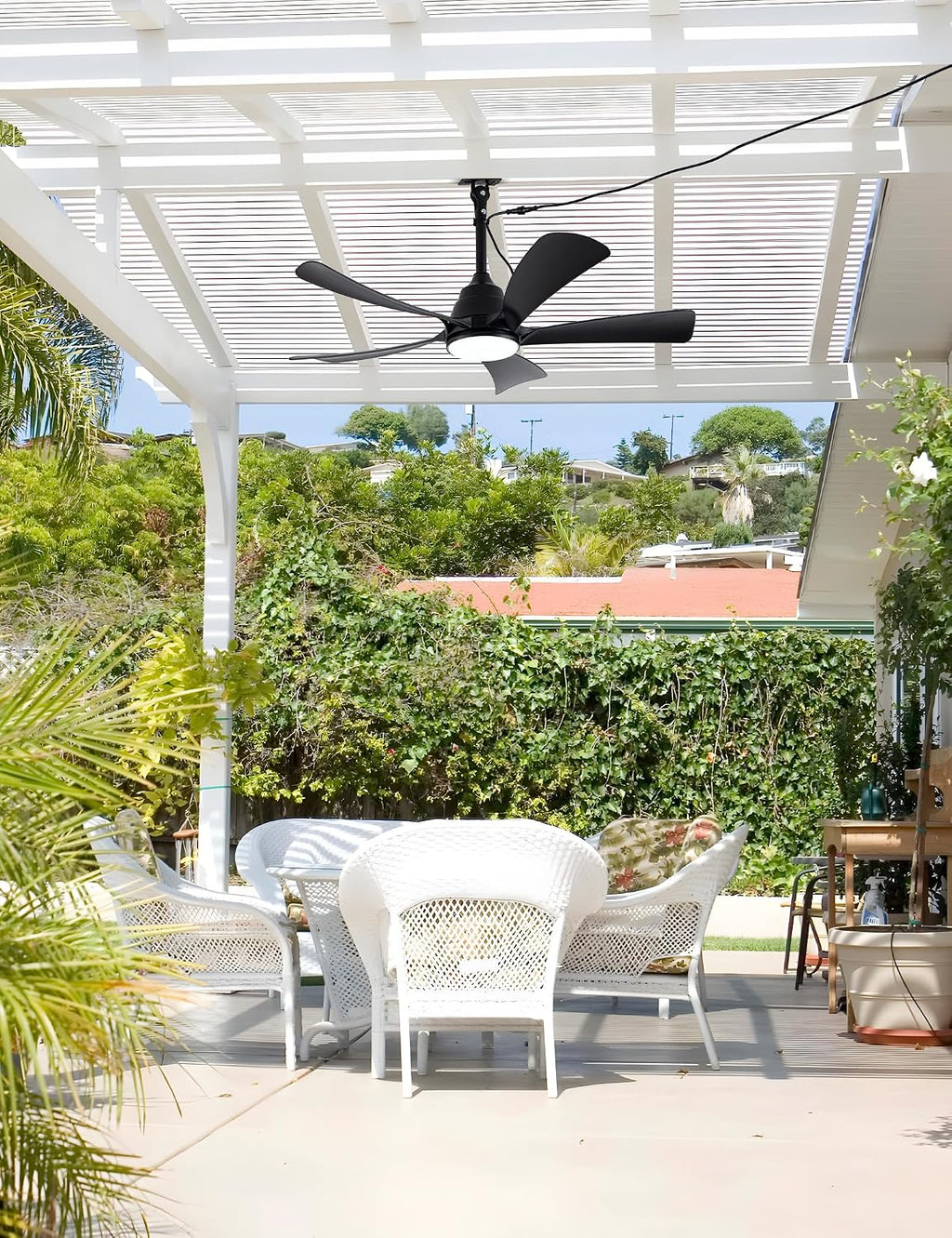 Bella Depot 42' Outdoor Ceiling Fan Black Waterproof Gazebo Fan with Light Smart App Remote Control Hanging Fan for Outside Patios Pergola Tent Plug-in Design (42'- Black)