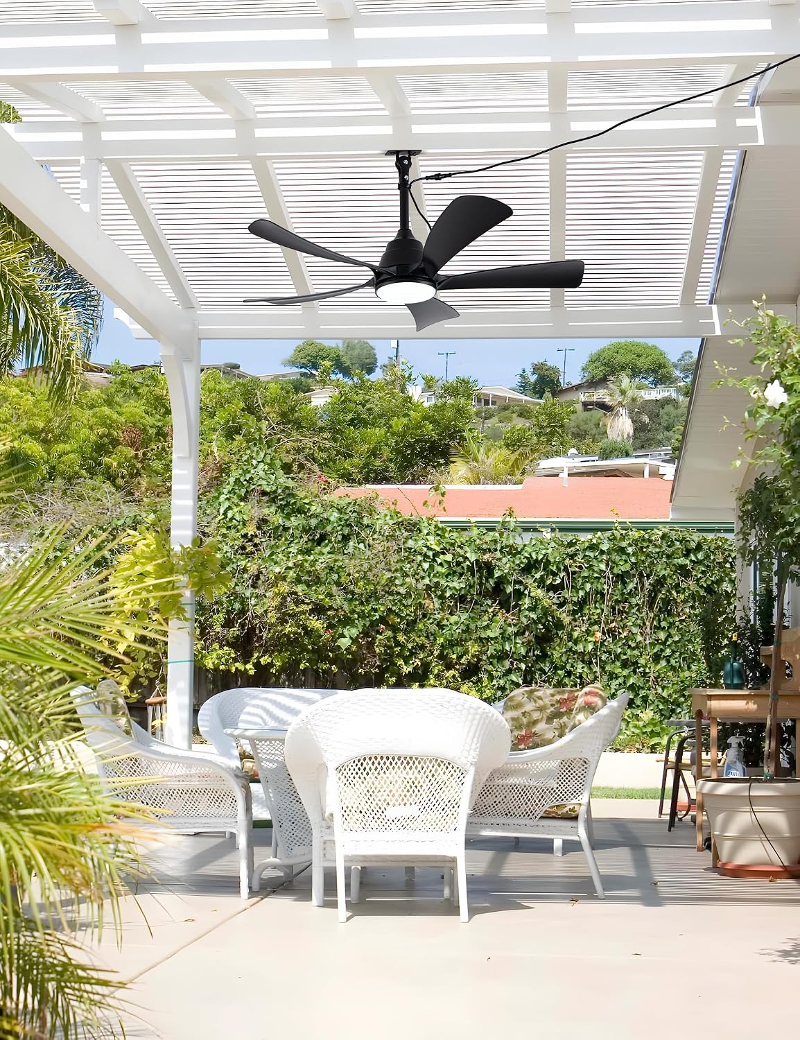 Bella Depot 42' Outdoor Ceiling Fan Black Waterproof Gazebo Fan with Light Smart App Remote Control Hanging Fan for Outside Patios Pergola Tent Plug-in Design (42'- Black)