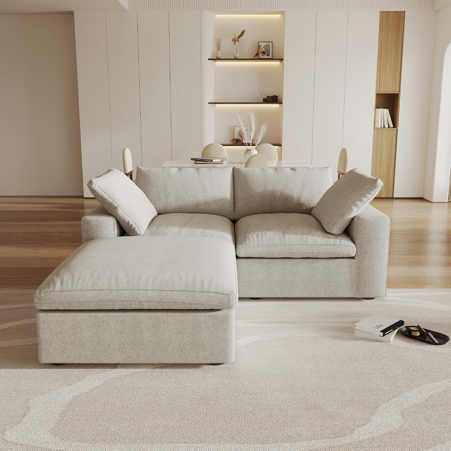 Cloud Modular Sectional Sofa Couch,80.3' L Shaped Convertible Couches with Storage Ottoman for Living Room,Minimalist Deep Sofa Couches,Sofa Covers Washable&Replaceable