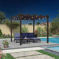 PURPLE LEAF 10' x 10' Retractable Pergola Outdoor Aluminum White Pergola with Sun Shade Canopy Patio Modern Bronze Shelter for Garden Yard Deck Grape, Navy Blue