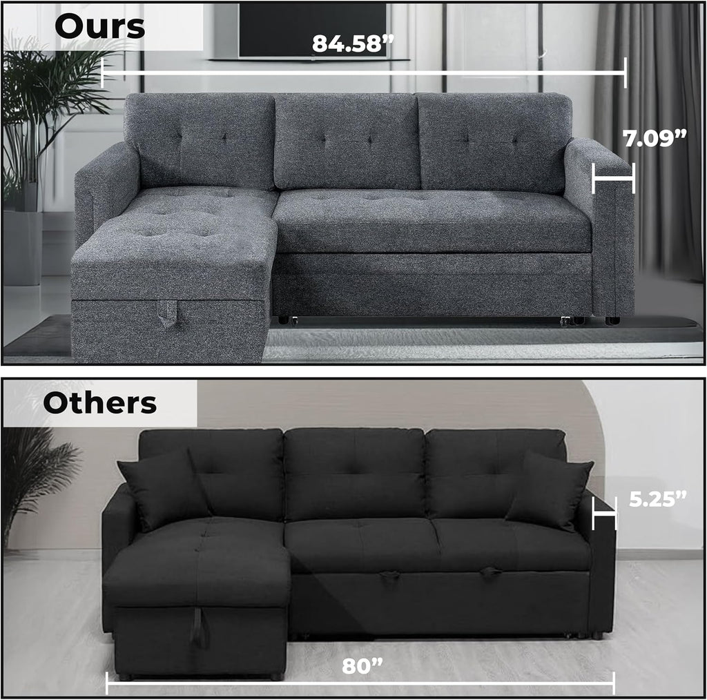 Naomi Home L-Shaped Sectional Sleeper Sofa with USB Ports - Convertible Pull-Out Bed, Ample Storage, Timeless Design, Durable Construction Gray/Microfiber