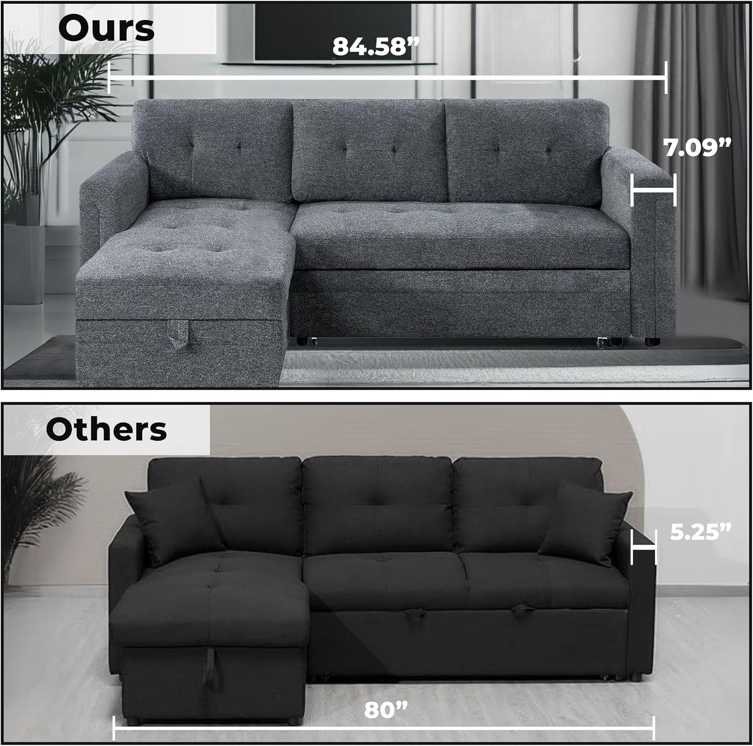 Naomi Home L-Shaped Sectional Sleeper Sofa with USB Ports - Convertible Pull-Out Bed, Ample Storage, Timeless Design, Durable Construction Gray/Microfiber