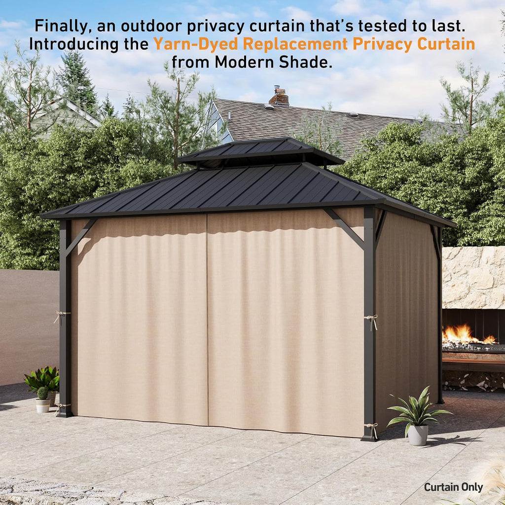 Modern Shade Yard-Dyed Gazebo Curtains Replacement Universal 4-Panel Sidewalls 10' x 12', Outdoor Gazebo Privacy Curtains with Zipper, Replacement for Outdoor, Patio and Backyard (Curtain Only)