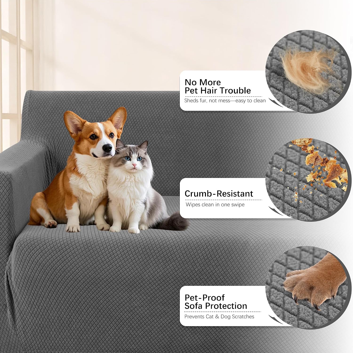 Arfntevss Stretch Sectional Couch Covers L Shaped Corner Sectional Sofa Cover Washable Jacquard Soft Fleece U Shape Sofa Slipcovers Anti Slip Furniture Protector for Dogs Pets (Large, Gray)