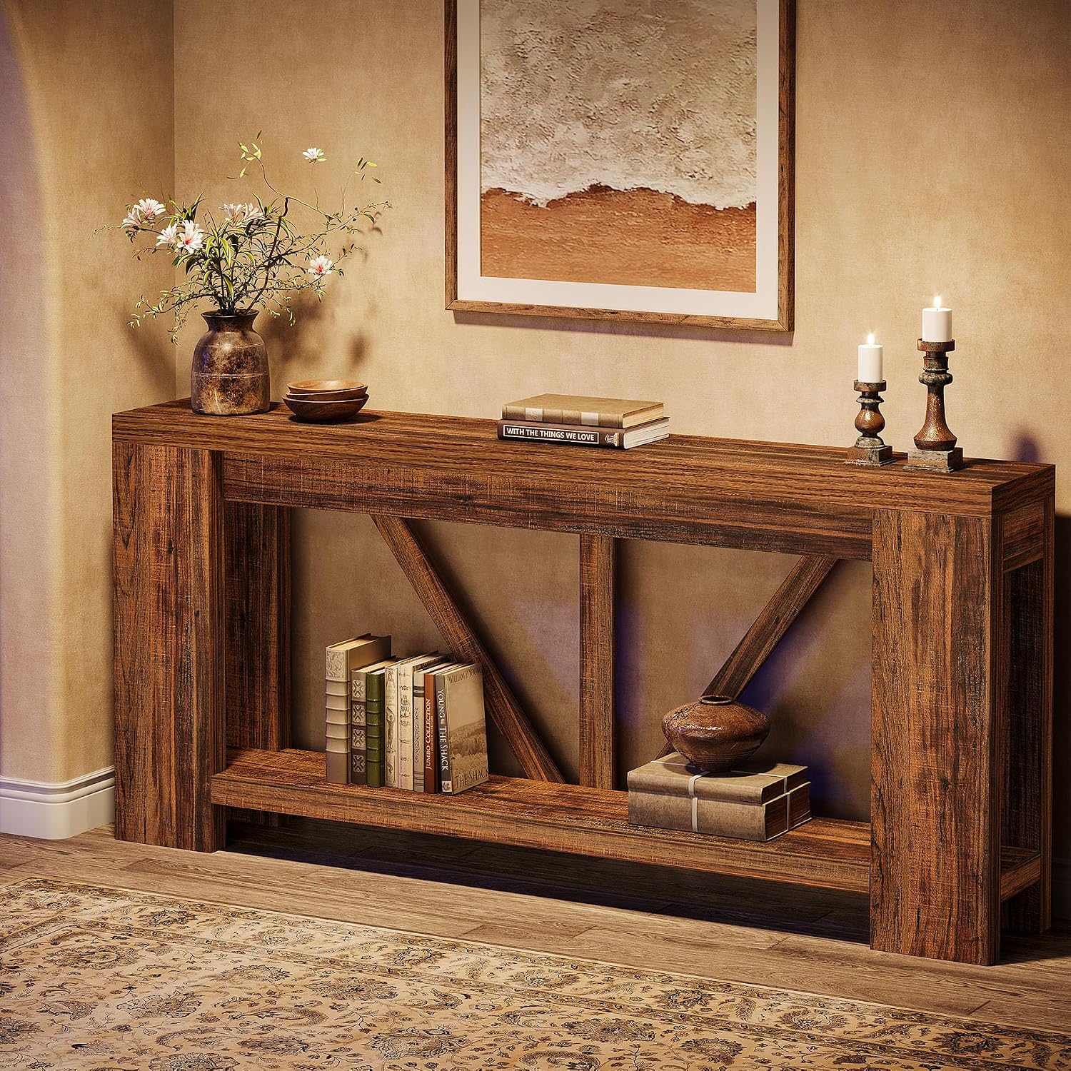 Tribesigns 70.9' Sofa Tables Narrow Long, Rustic Farmhouse Console Table Behind Couch with Storage Shelf, Accent Hallway Foyer Tables for Living Room, Entryway, Entrance, Dark Brwon