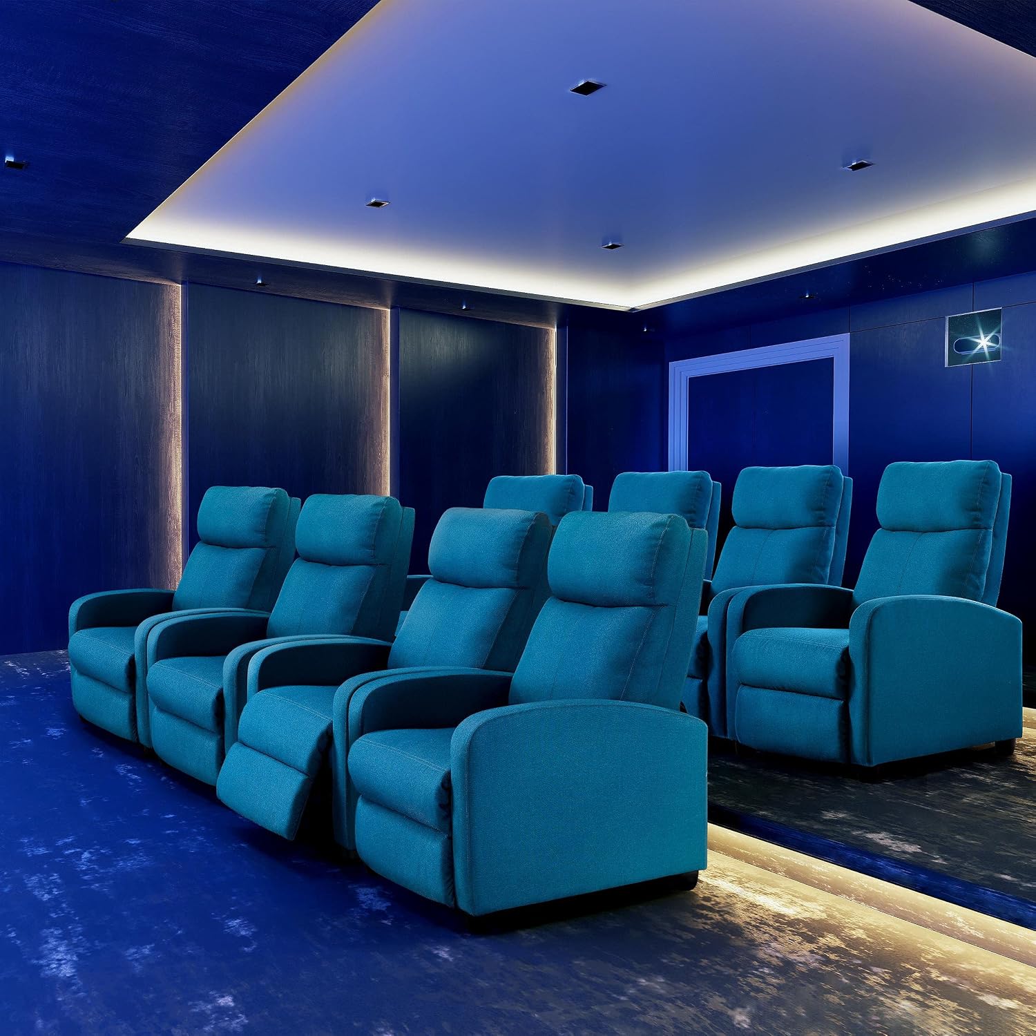 Yaheetech 2-Seat Fabric Pushback Recliner Chair with Thick Seat Cushion and Backrest Reclining Chair for Living Room Home Theater Blue