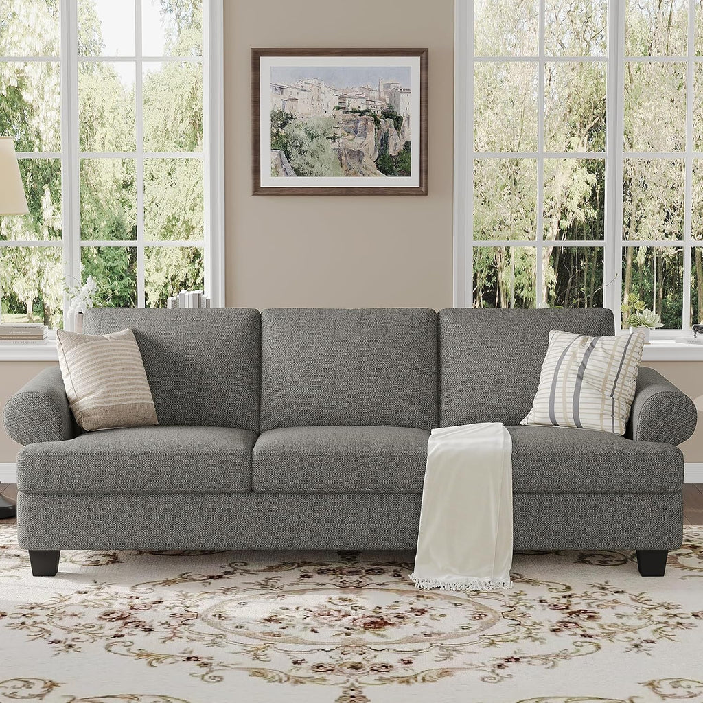 COPIAE 91 Inch Lawson Sofa with Extra Deep Seats Oversize, Mid-Century 3-Seat Sofa Couch, for Living Room, Apartment, Lounge, Light Gray