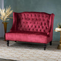 Modern Tufted Velvet Wingback Loveseat, Tufted Velvet 2 Seat Couch Sofas with High Back Thick Padded Cushioned Seats for Living Room, Victorian Style, Wine red