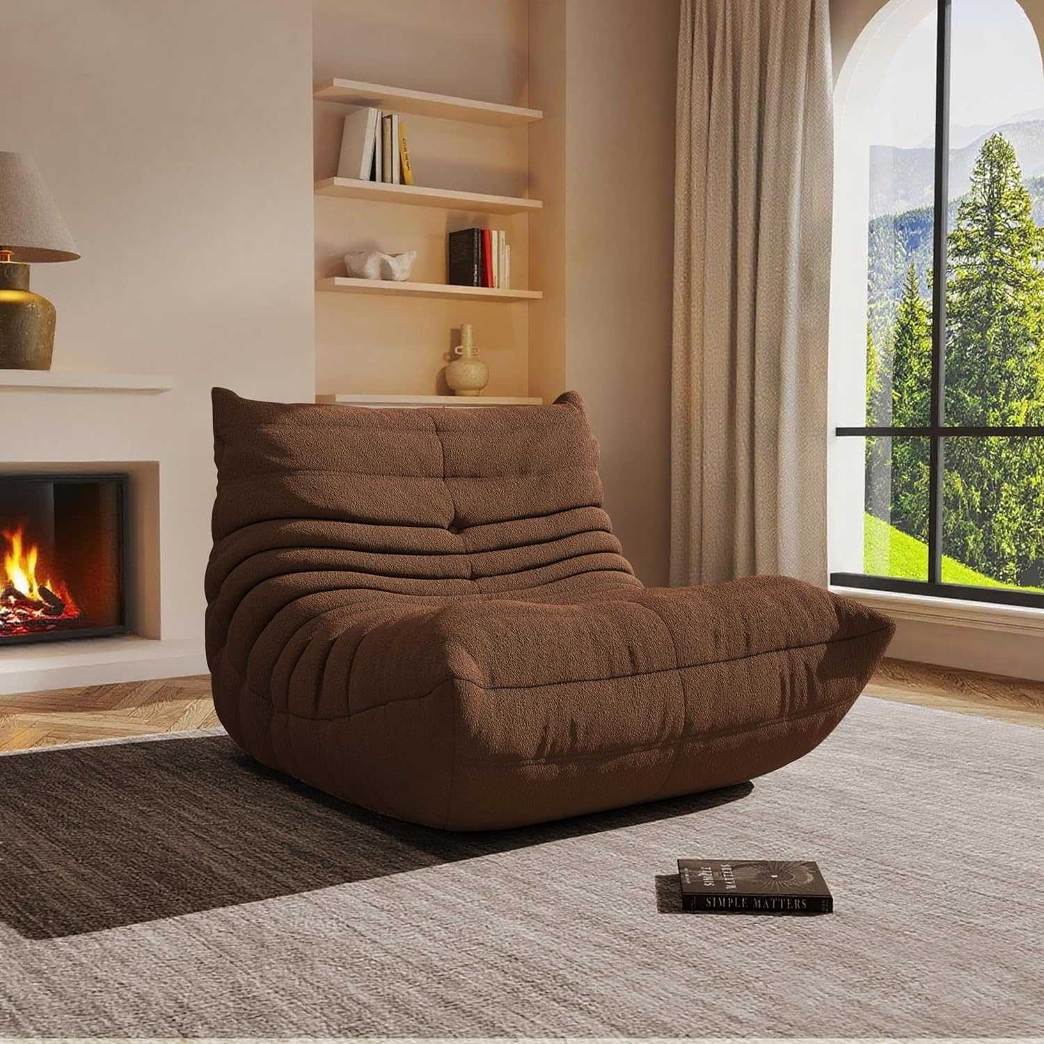 Bean Bag Chair for Adults, Comfy Floor Chair Memory Foam Bean Bag Chair, Cozy Lounge Floor Chair for Gaming, Reading & Relaxation, Small Foam Couch for Living Room, Bedroom(Bistre Coffee, Single)