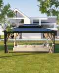 12'x16' Hardtop Gazebo for All Weather, with Double Metal Roof, Aluminum Alloy Frame, Net, and Curtain, Permanent Building for Patio, Deck, Backyard, Lawn, and Garden, Khaki