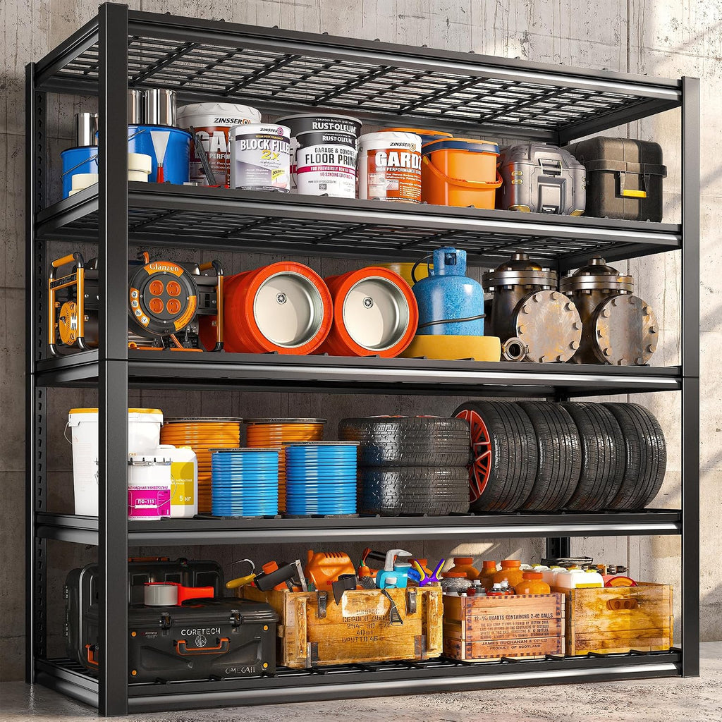 REIBII 48.2'' W Garage Shelving, 3010LBS Storage Shelves Heavy Duty, 5 Tier Adjustable Metal Shelving Unit for Warehouse, Garage, Basement, 48.2' W x 24.5' D x 72' H