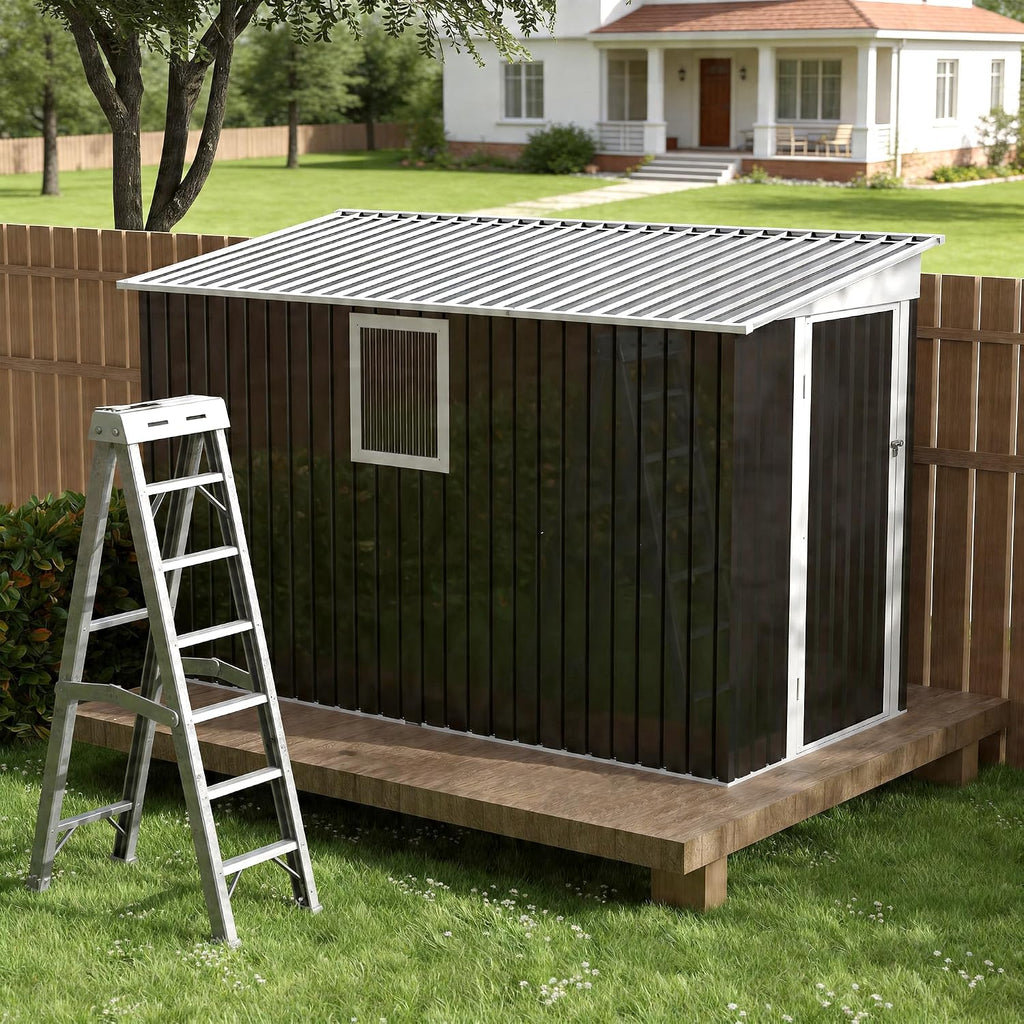 9x4 FT Galvanized Outdoor Storage Shed with 1 Window, Metal Garden Shed with Lockable Door & Sloping Roof, Tool Shed for Backyard Patio Tool Storage