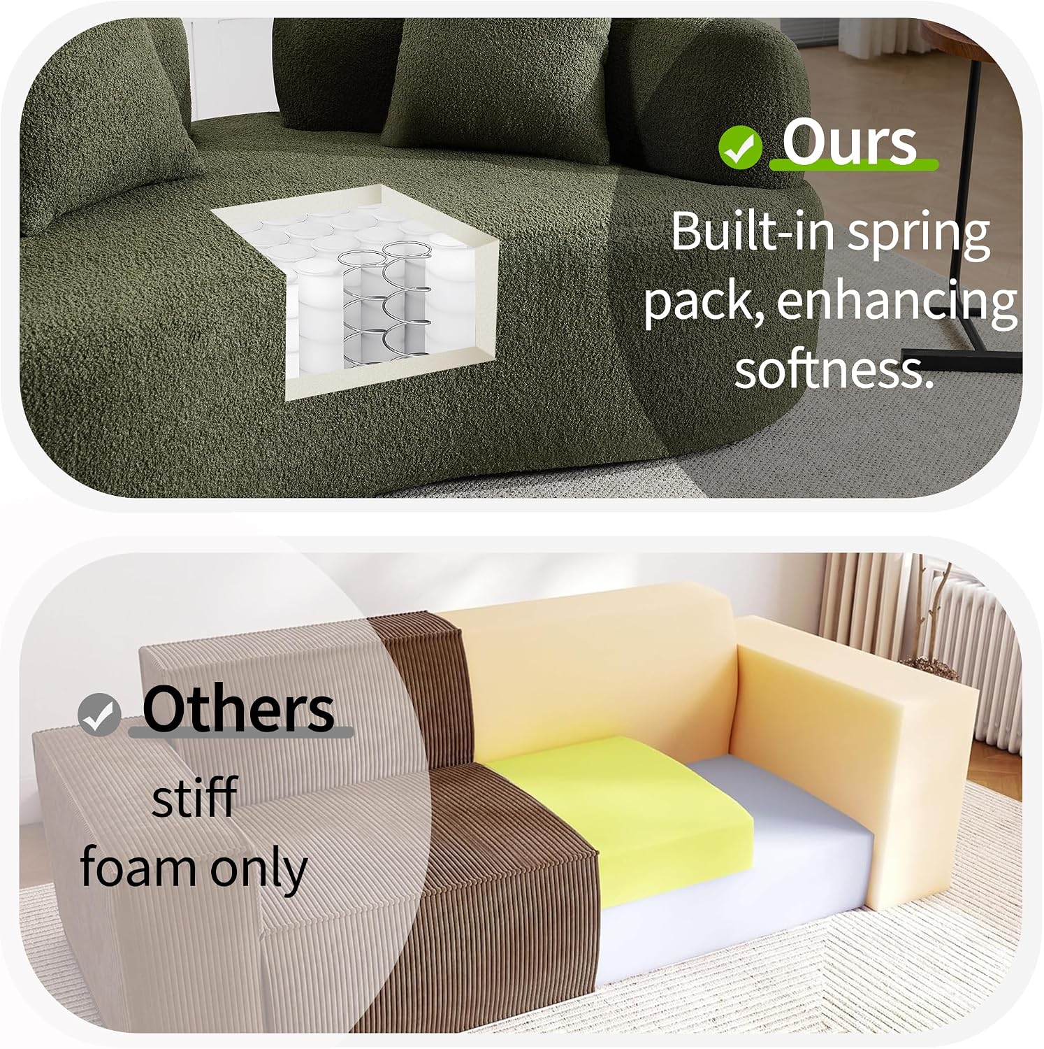 67'Curved Loveseat Sofa for Living Room, Deep Seat Love Seat Couch with 2 Throw Pillows, Modern Loveseat Adopt Teddy Fabric, Suitable Small Spaces The Cloud Loveseat, No Assembly Needed, Green