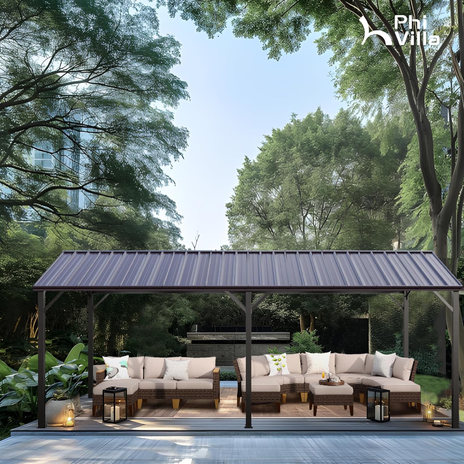 PHI VILLA 10x20 ft Carport, Metal Carports Canopy Heavy Duty Car Port Portable Garage with Galvanized Steel Roof Multi-Use Shelter, Sturdy Outdoor Car Ports for Cars, Boats and Tractors