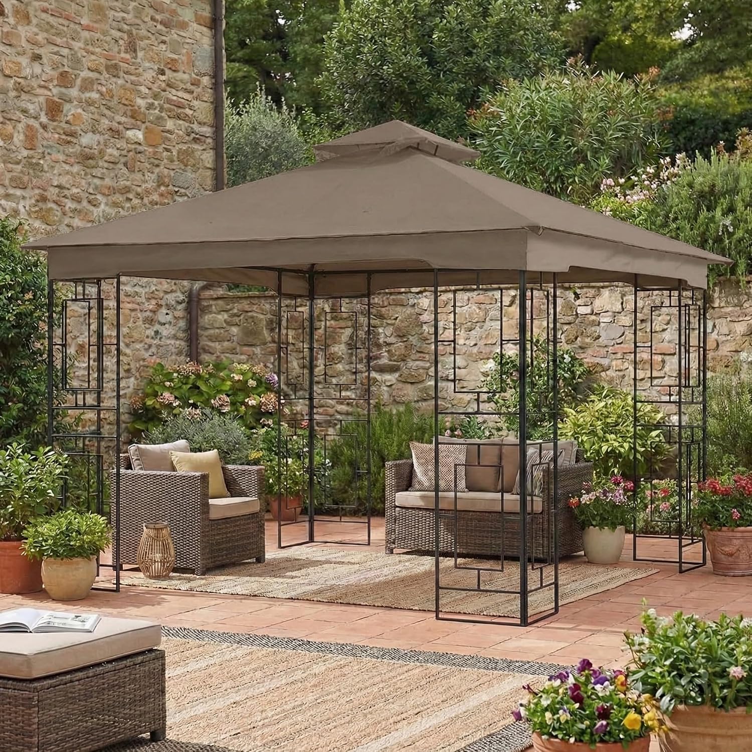 Garden Winds Reinforced RipLock 350 Replacement Canopy Top Cover Compatible with Garden Treasures 10' x 10' Gazebo Model L-GZ724PST-B - Nutmeg
