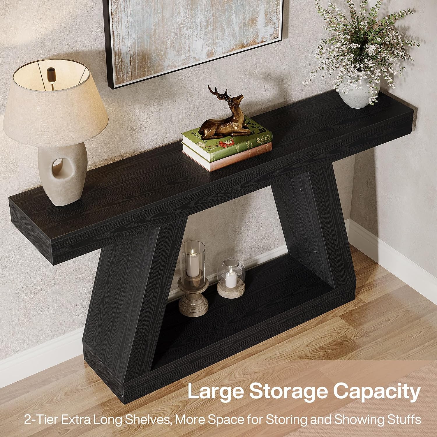 Tribesigns Farmhouse Console Table, 55-Inch Rustic Sofa Table with Storage, Industrial Wooden Entryway Table for Hallway, Living Room, Black
