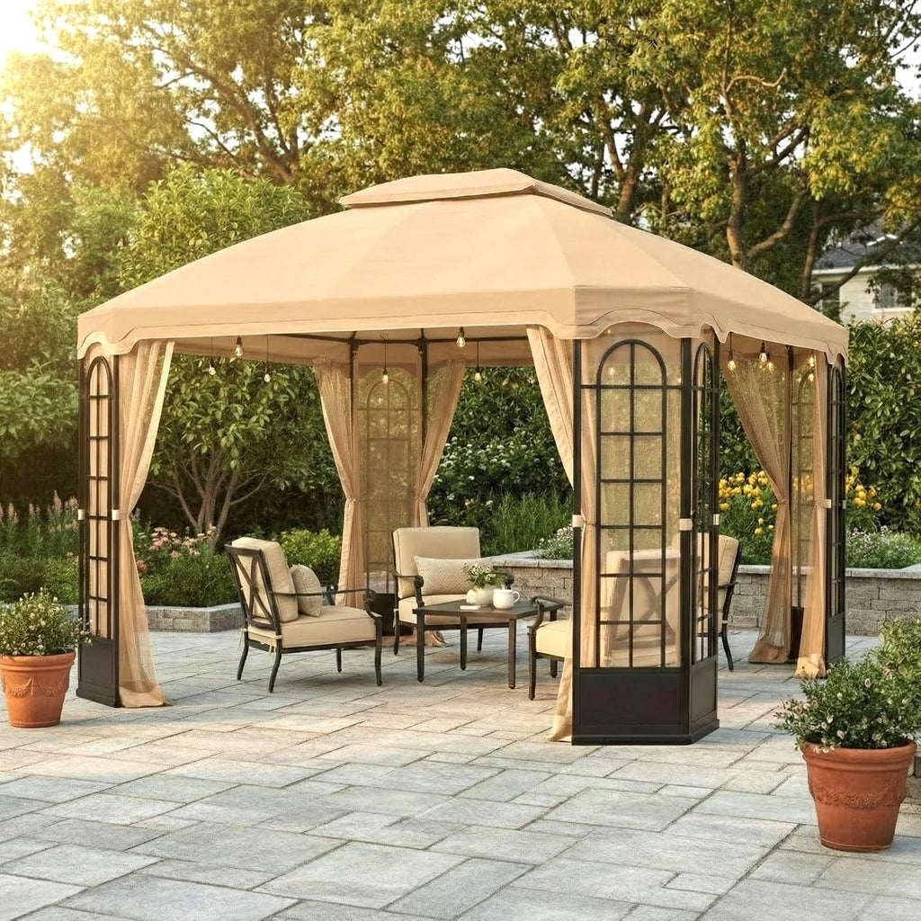 Garden Winds Durable Replacement Canopy Top Cover Compatible with The L-GZ454PST-C, A111010900 Terrace 10' x 12' Gazebo – Classic Sand, 350