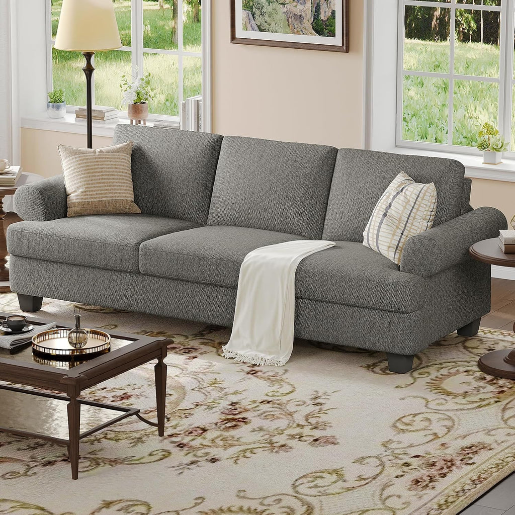 COPIAE 91 Inch Lawson Sofa with Extra Deep Seats Oversize, Mid-Century 3-Seat Sofa Couch, for Living Room, Apartment, Lounge, Light Gray