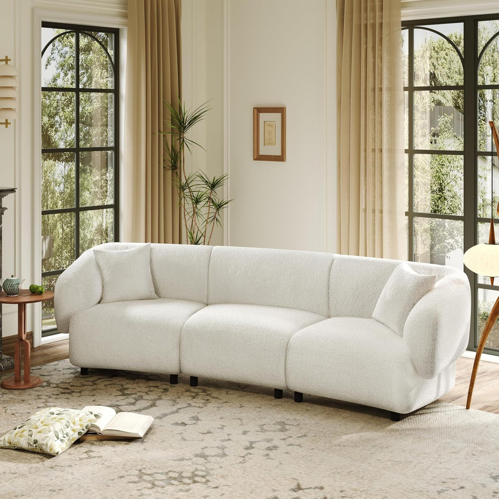 Merax 98.5' Modern 3 Seater Curved Sofa, Luxury Boucle Fabric Sofa, Minimalist Cozy Cloud Couch for Living Room, Bedroom, Apartment, Home Office, Beige
