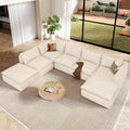 Vesgantti 141.7' Oversized Sectional Boneless Couch, Modern 7 Seater Modular Sofa with Chaise & Ottoman, Deep Seat Plush Corduroy Cloud Couches for Living Room, No Assembly Required, Beige