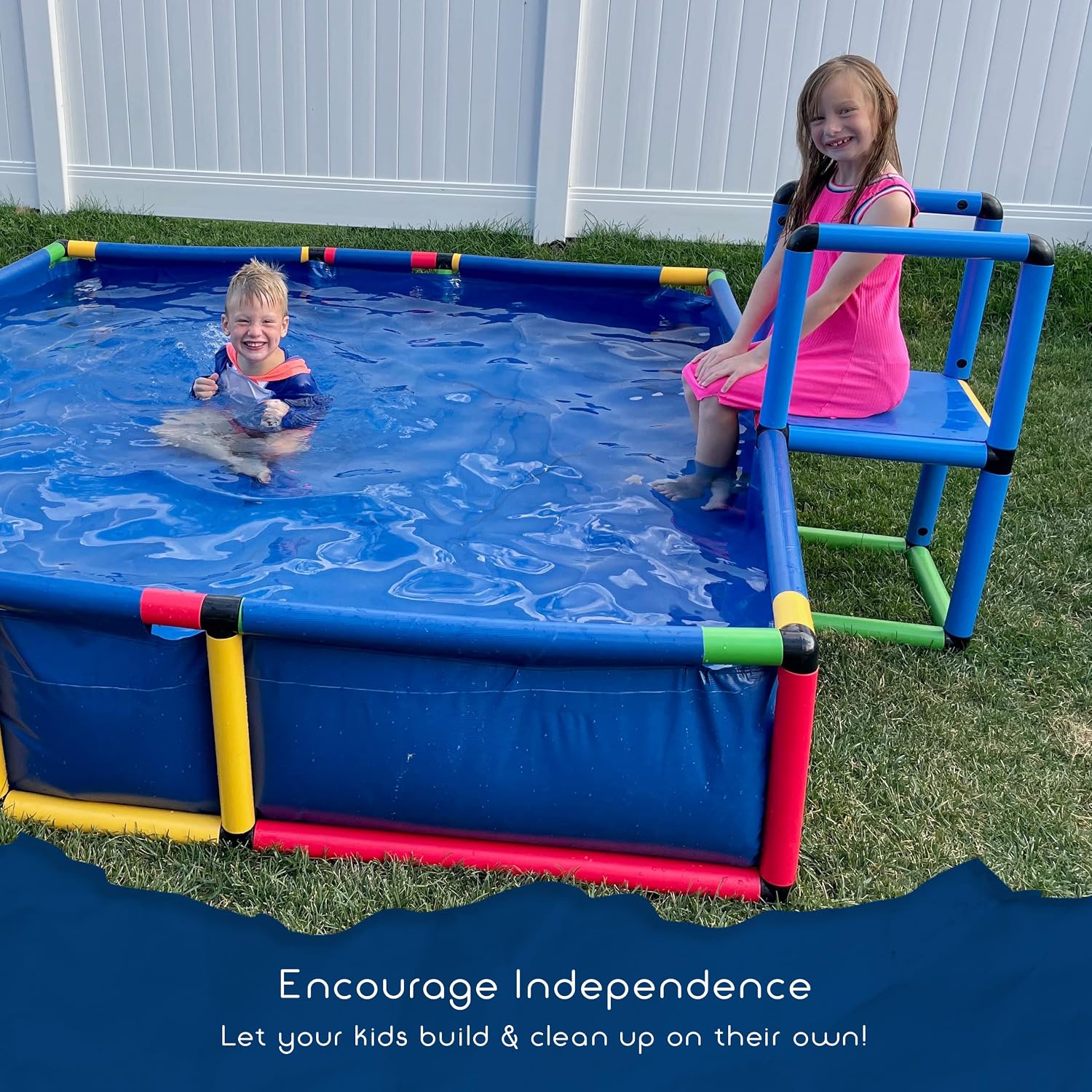 Plastic Kiddie Pool for Kids Ages 8-12 - Buildable Backyard Above Ground Pool for Ball & Sand Pit with Tubes, Connectors, Panels & Sleeve - Toddler Swimming Pools for Outside Play by Funphix