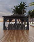 12'x14' Hardtop Gazebo - Heavy Duty Galvanized Steel Frame with Double Roof, Includes Netting & Curtains for Patio/Backyard (Gray)