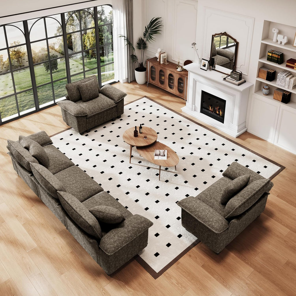 PHI VILLA Cloud Modular Couches Sets, 3 Pieces Large Sectional Sofa Set with Single Sofa, 5-Seater Upholstered Couch for Living Room, Chenille Fabric, Smoky Grey