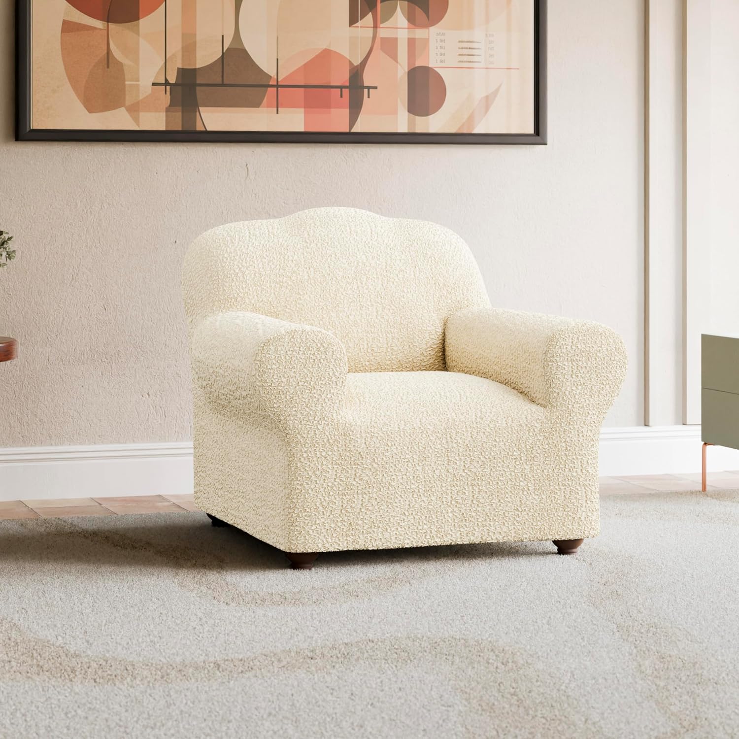 PAULATO BY GA.I.CO. Chair Cover - Armchair Cover - Armchair Slipcover - Cotton Fabric Slipcover - 1-piece Form Fit Stretch Stylish Furniture Protector - Mille Righe Collection - Cream (Chair)