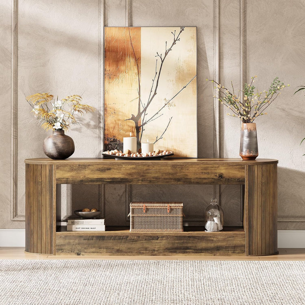 Tribesigns 63' TV Stand with Storage for 55/60/65/75 Inches TV, 2-Tier Farmhouse Television Stands with Fluted Panels, Entertainment Center Media Console for Living Room & Bedroom, Brown