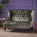 Modern Tufted Velvet Wingback Loveseat, Tufted Velvet 2 Seat Couch Sofas with High Back Thick Padded Cushioned Seats for Living Room, Victorian Style, Grey