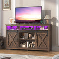 jiteentarou Farmhouse TV Stand for 65 Inch TV with Power Outlet, LED Entertainment Center with Storage and Sliding Barn Doors, Wood Media Console for Living Room, Brown