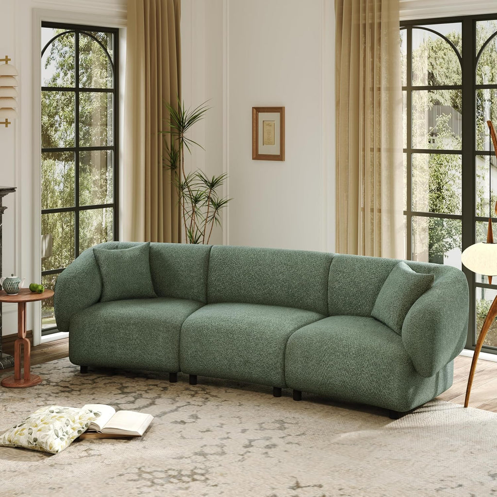 Merax 98.5' Modern 3 Seater Curved Sofa, Luxury Boucle Fabric Sofa, Minimalist Cozy Cloud Couch for Living Room, Bedroom, Apartment, Home Office, Green